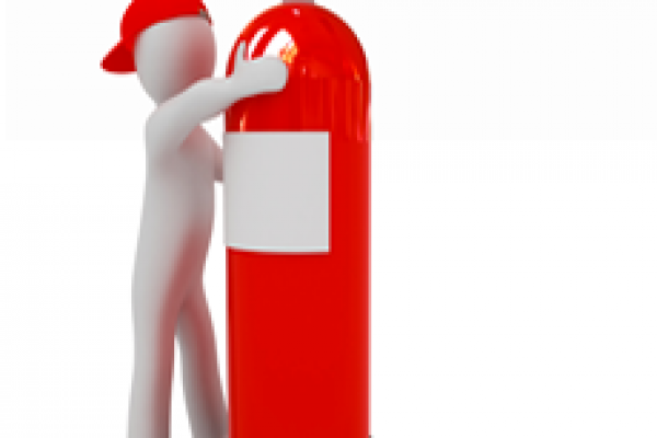 antincendio personaggio in 3d con estintore